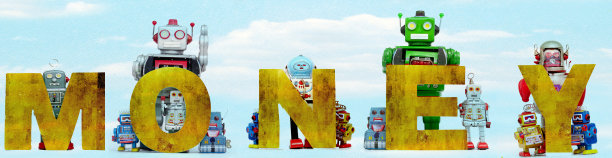 金钱机器人持有“金钱”一词图片下载