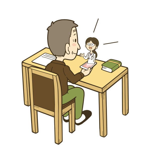 一个老人使用他的智能手机接受远程医疗检查的插图。图片下载