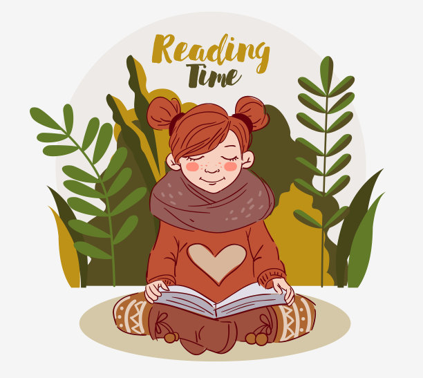 可爱的女孩在花园里看书。自然环境背景图片下载