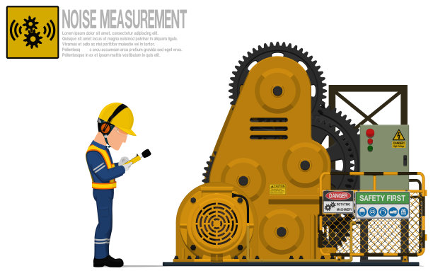 一位产业工人正在测量轧辊机的声级图片下载