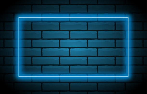 霓虹灯框架与空间的文字在砖墙上。暗色背景上的霓虹灯。矢量图图片下载
