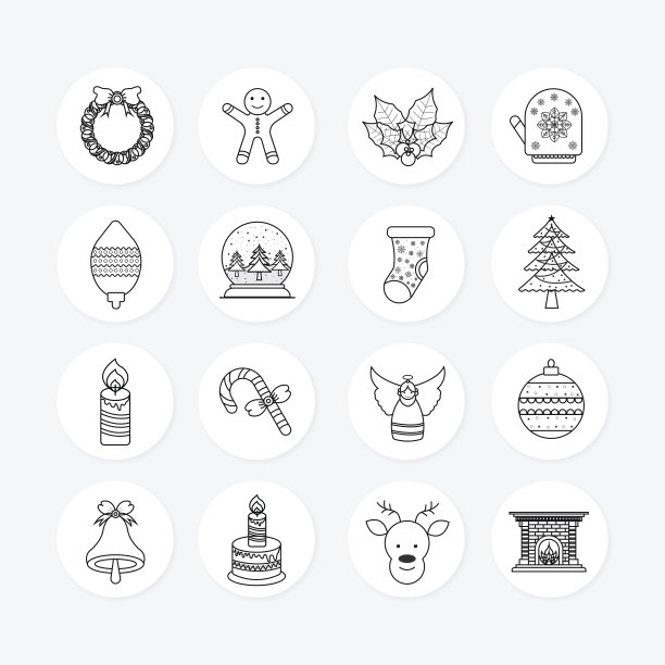 圣诞-细线矢量图标设置图片下载
