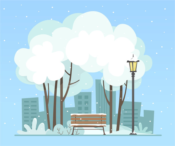 冬天的城市公园。景观。矢量插图在平面风格。图片下载