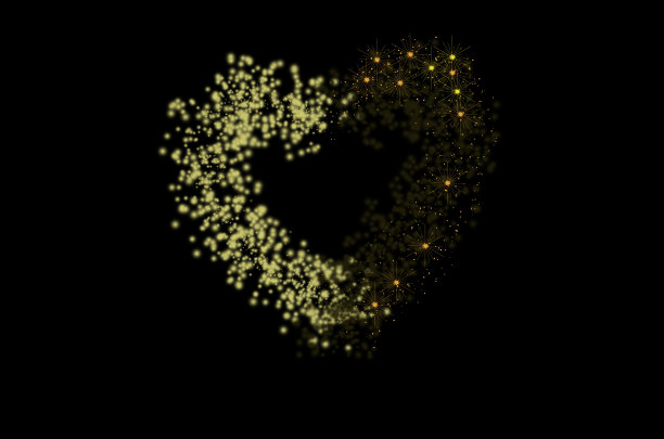 心形，神奇的光效应，星尘闪烁。闪闪发光的星尘在黑暗的背景上闪闪发光的粒子图片下载