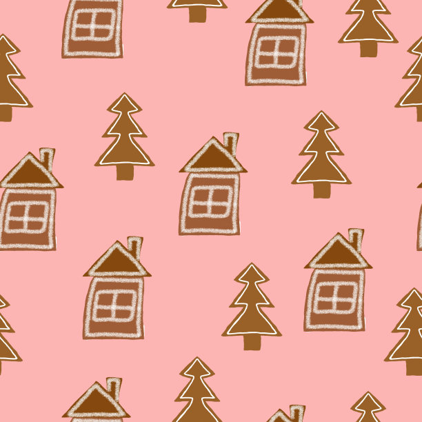 无缝模式与姜饼曲奇在粉红色的背景图片下载