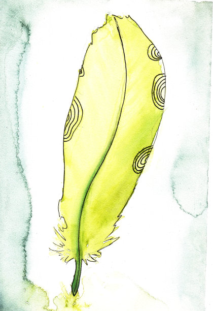 用水彩水墨笔绘制插图用水墨笔绿色和黄色带圈的涂鸦素描风格，在浅绿色的背景上带条纹。标志贴纸标志环保自然保护可持续发展理念图片下载