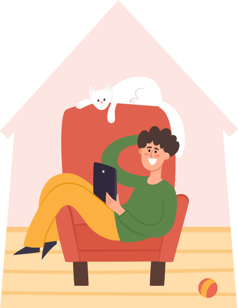带着猫的年轻人在家里用笔记本电脑工作图片下载