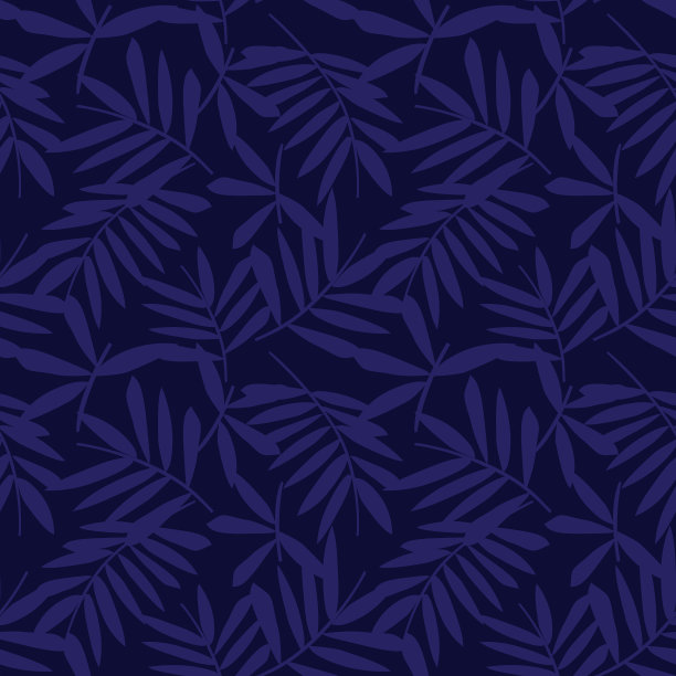 蓝色热带植物叶无缝图案图片下载