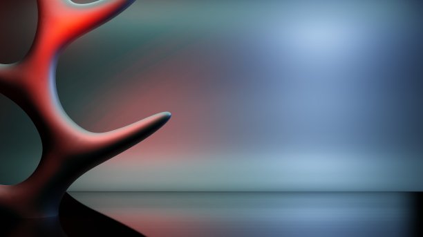 一个抽象的形状在一边的3d渲染插图与空间为写文字的广告在蓝色明亮的背景图片下载