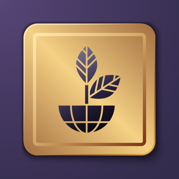 紫色地球地球仪和植物图标孤立图片下载