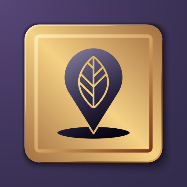 紫色定位针与叶子内图标隔离图片下载