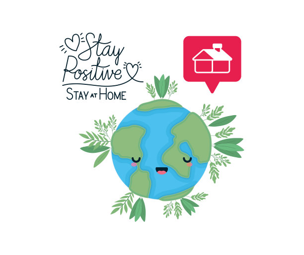 呆在家里，积极的文字与世界卡通图片下载