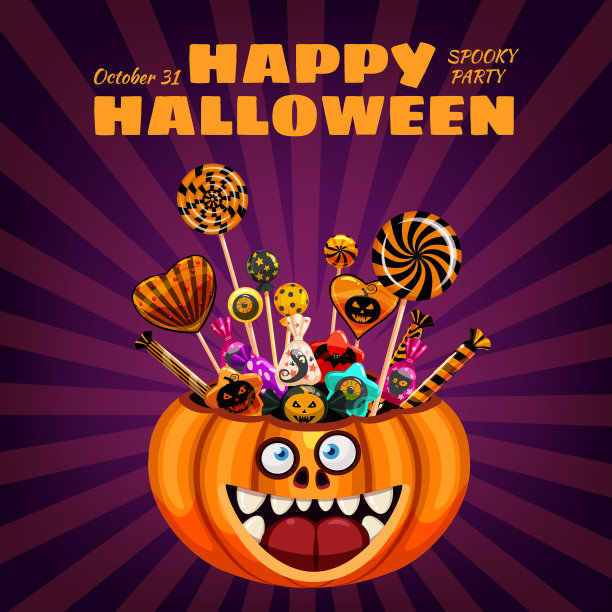 万圣节南瓜袋装满糖果和糖果。秋季十月节日传统庆祝横幅海报模板。矢量插图孤立图片下载