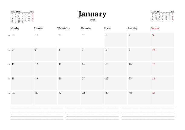 日历模板为2021年1月的业务图片下载