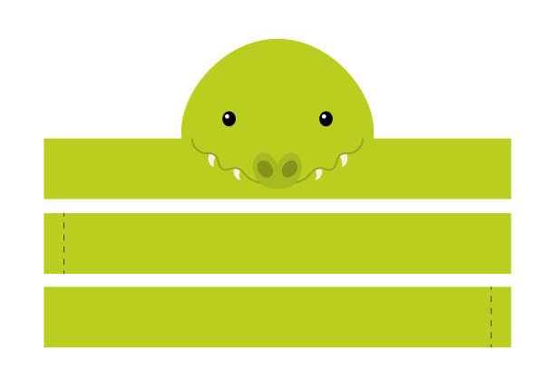 可打印的鳄鱼纸帽子。派对皇冠模切模板为生日，圣诞节，婴儿淋浴。娱乐的有趣配件。纸冠模型孤立的白色背景。打印，切割和胶水。图片下载