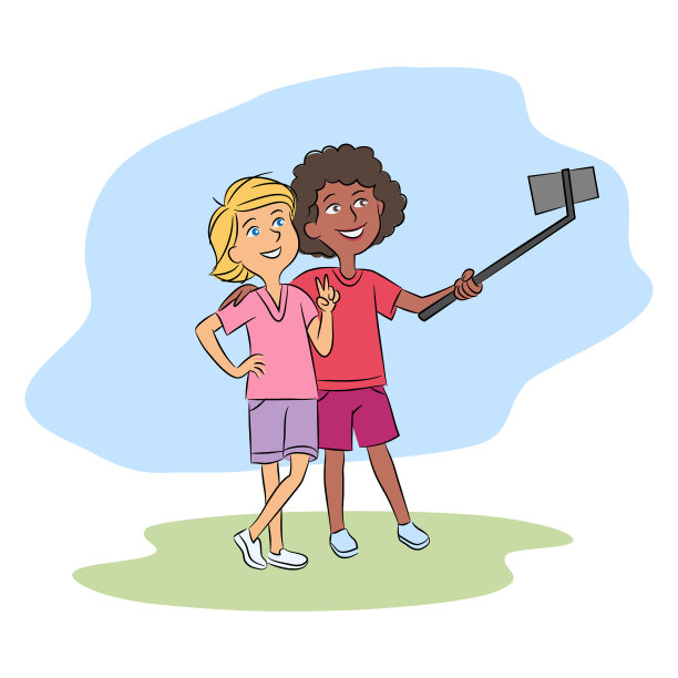 多种族的青少年朋友用手机自拍图片下载