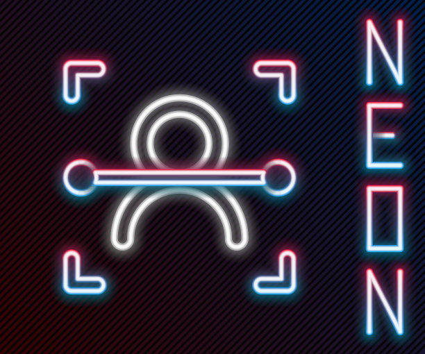 发光的霓虹线人脸识别图标孤立在黑色背景。人脸识别扫描仪图标。面部id。网络安全的概念。色彩斑斓的轮廓的概念。向量图片下载