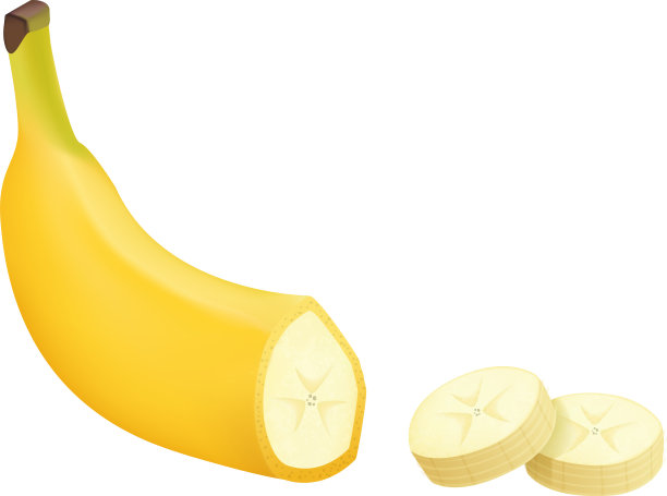 现实的新鲜香甜的熟透的半根香蕉与切片孤立在白色图片下载