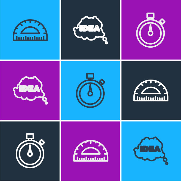 设置线量角器，秒表和想法，语音气泡图标。向量图片下载