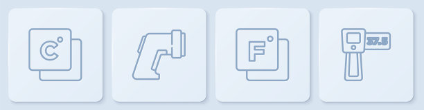 设定线摄氏，华氏，数字温度计和。白色正方形按钮。向量图片下载