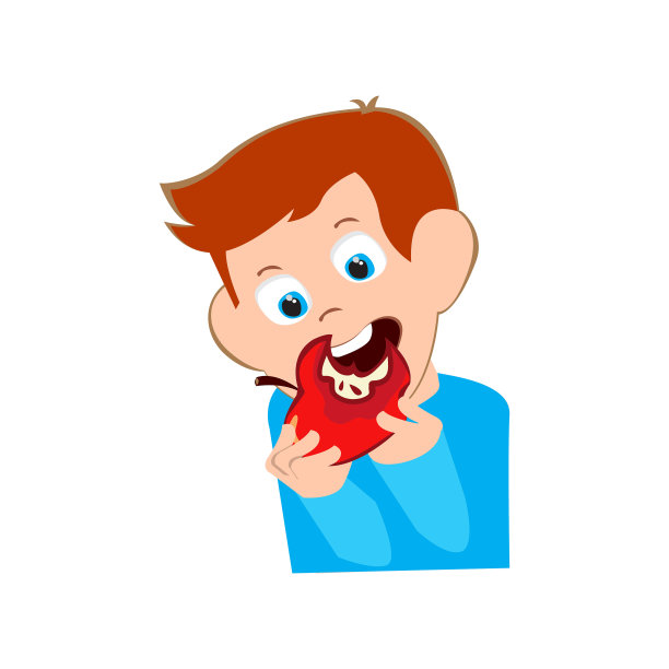 男孩和苹果，矢量插图图片下载