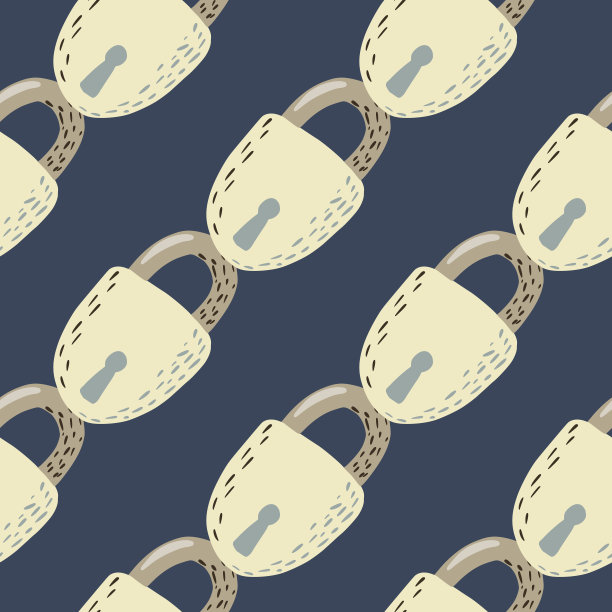 对角线锁图形无缝图案。海军蓝背景。米黄色和淡黄色的门元素。图片下载