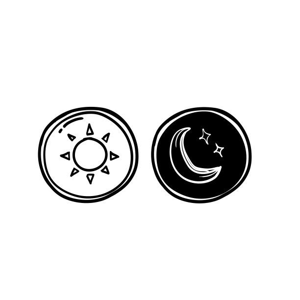 手绘涂鸦白天黑夜开关按钮图标插图矢量隔离图片下载