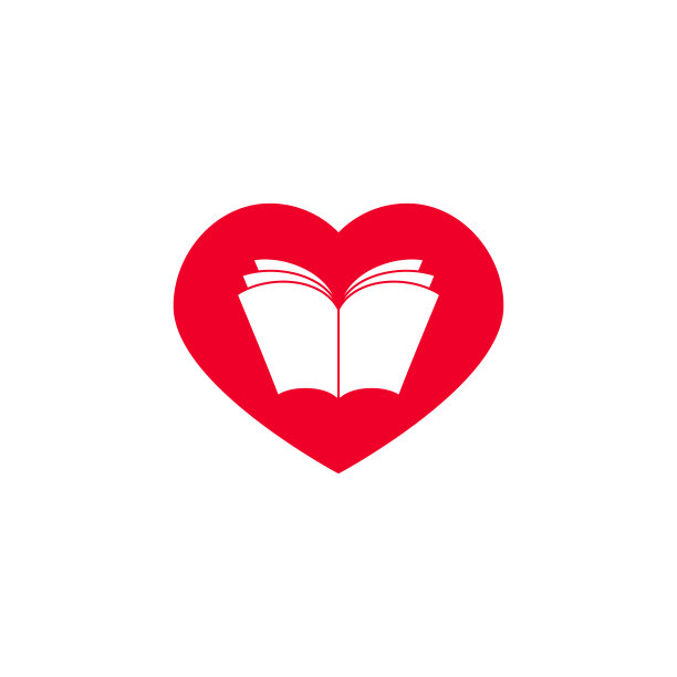 打开那本红心的书。孤立在白色背景上。藏书家平图标。图片下载