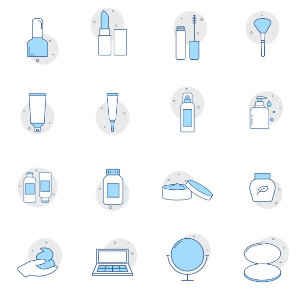 化妆品和美容图标设置在细线风格。完美的矢量图形图片下载