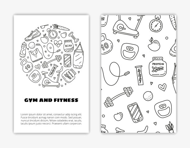 卡片模板与健身房和健身图标。图片下载
