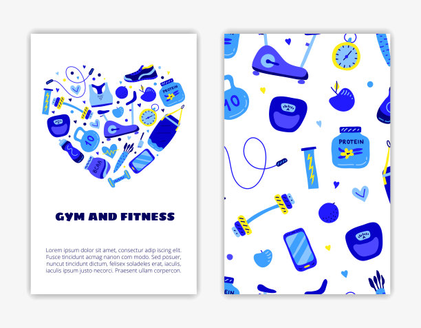 卡片模板与健身房和健身图标。图片下载