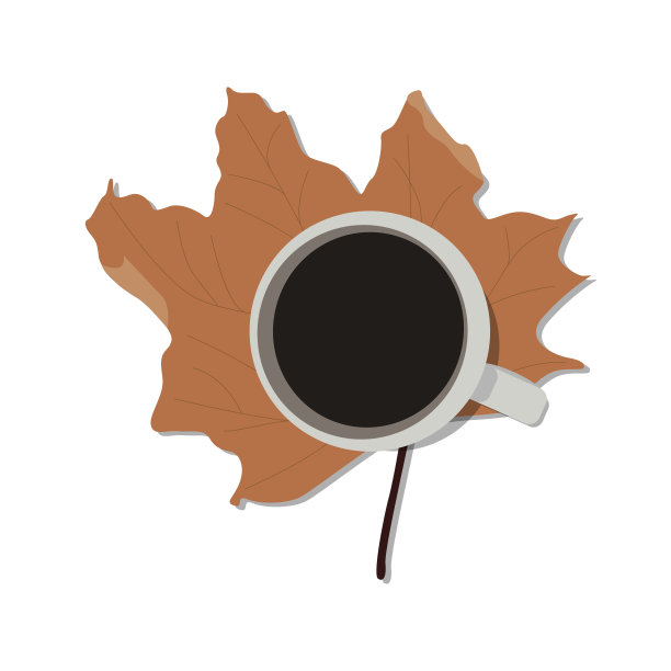 咖啡杯上的秋叶孤立矢量插图。秋天的概念。早上的时间。设计模板。图片下载