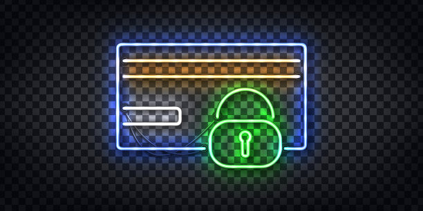 矢量现实隔离霓虹标志信用卡保护和安全框架标志模板装饰和布局背景。图片下载