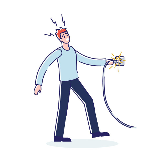 人插上电源，受到高压电击。电危险概念图片下载