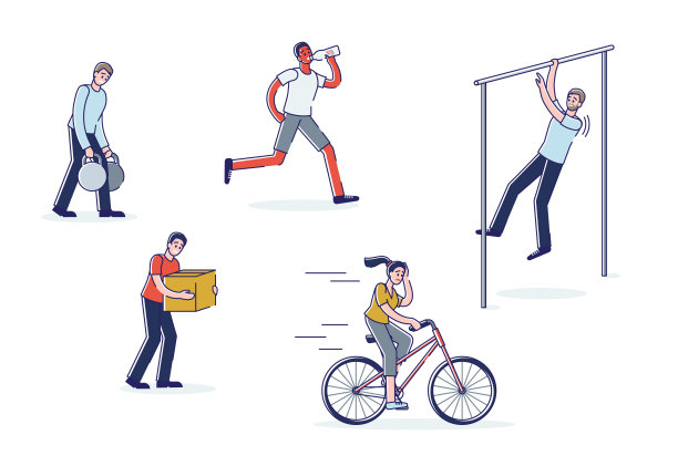 疲惫的人锻炼。精疲力竭的卡通人物在疲惫和痛苦中训练图片下载