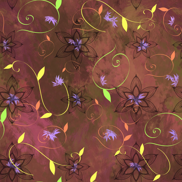 抽象无缝图案与花和树枝图片下载