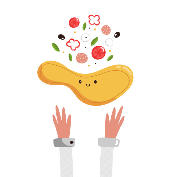 披萨制作美味的披萨与美味的材料。色彩斑斓的矢量图图片下载