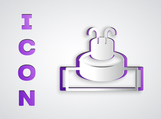 剪纸喷泉图标孤立在灰色背景。纸艺术风格。向量图片下载