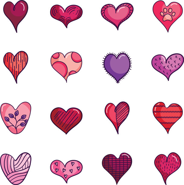 漂亮的心形图标设置线条颜色风格图片下载