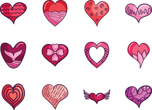 可爱的心形图标设置线条颜色风格图片下载