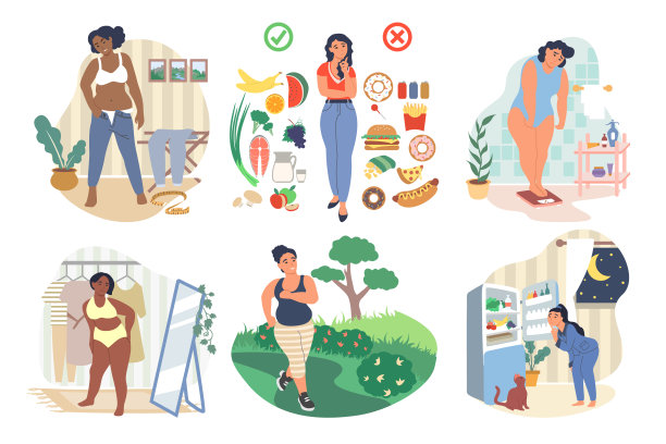 超重女性性格设定扁平图片下载