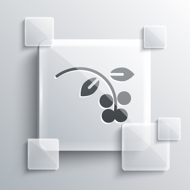 带有叶子和浆果图标的灰色咖啡豆树枝图片下载