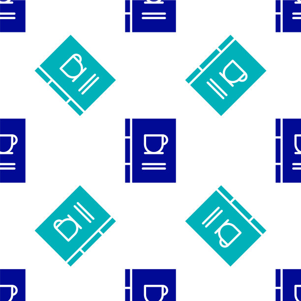 蓝色咖啡书图标隔离无缝模式上图片下载