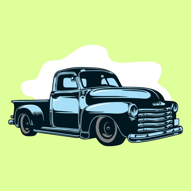 黑白复古风格的卡车形象图片下载