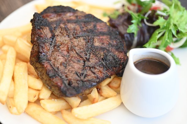 全熟的牛排接近背景图片下载