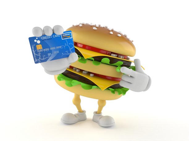 持有信用卡的汉堡包角色图片下载