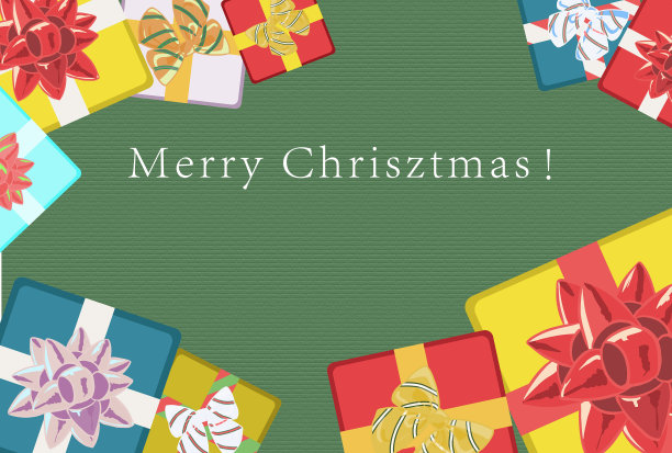 使用Illustrator和CLIP STUDIO PAINT创建。圣诞贺卡呈现绿色背景图片下载