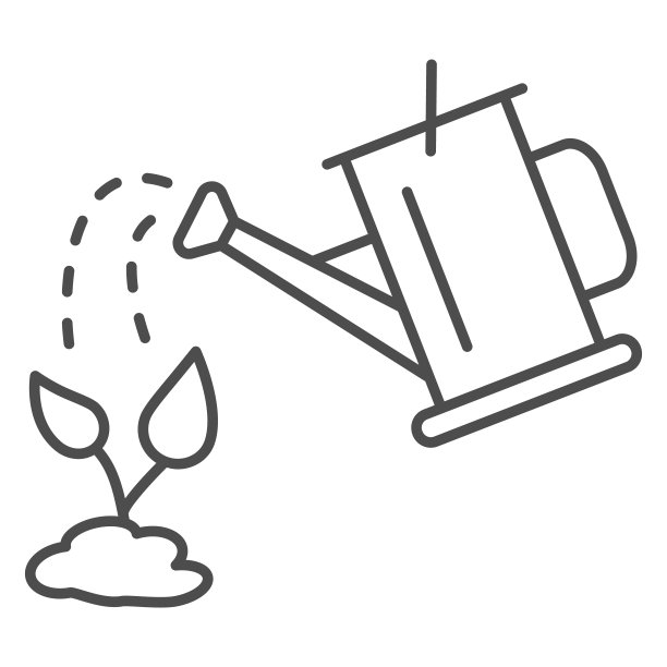 浇水芽与浇水罐细线图标，花园概念，植物灌溉标志上的白色背景，浇水罐和植物图标在轮廓风格的移动，网页设计。矢量图形。图片下载