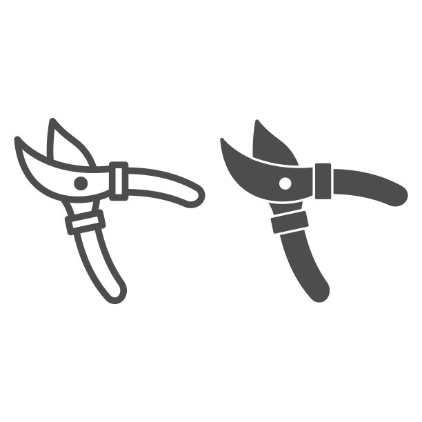 花园剪子线和固体图标，花园和园艺概念，剪子签在白色的背景，园艺剪子图标轮廓风格的移动概念和网页设计。矢量图形。图片下载