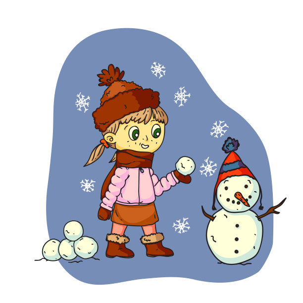 矢量人物插图的女孩拿着雪球图片下载